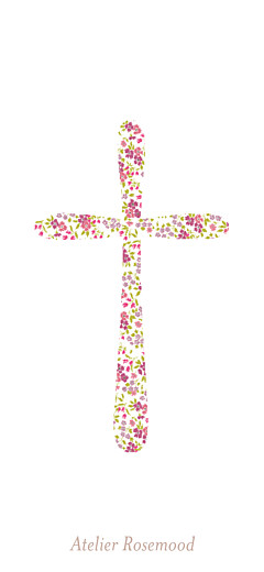 Etiquette perforée baptême Croix liberty rose - Verso