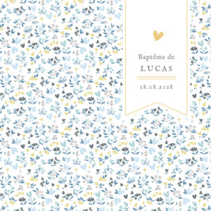 Faire-part de baptême Liberty cœur bleu Faire-part de baptême Liberty cœur bleu