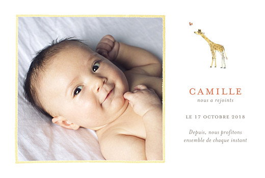 Faire-part de naissance Girafe aquarelle photo blanc Faire-part de naissance Girafe aquarelle photo blanc