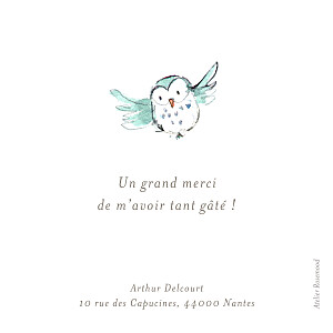 Carte de remerciement Petit hibou aquarelle blanc Carte de remerciement Petit hibou aquarelle blanc