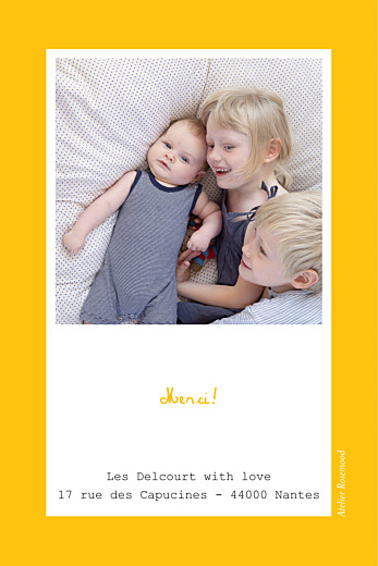 Carte de remerciement Merci tutti frutti photo jaune - Verso Carte de remerciement Merci tutti frutti photo jaune - Verso