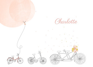 Faire-part de naissance À bicyclette triptyque paysage corail Faire-part de naissance À bicyclette triptyque paysage corail