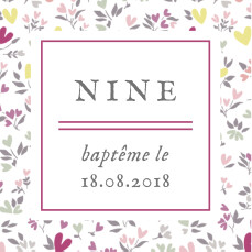 Etiquette perforée baptême Liberty cœur (carré) prune Etiquette perforée baptême Liberty cœur (carré) prune