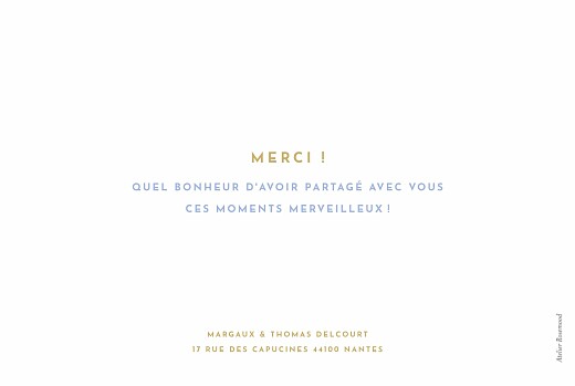 Carte de remerciement mariage Simple 1 photo paysage bleu & jaune - Verso Carte de remerciement mariage Simple 1 photo paysage bleu & jaune - Verso