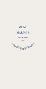 Menu de mariage Nature chic (4 pages) bleu Menu de mariage Nature chic (4 pages) bleu