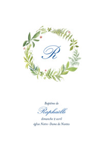 Menu de baptême Murmure de forêt vert Menu de baptême Murmure de forêt vert