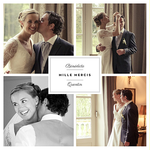Carte de remerciement mariage Étiquette 4 photos blanc - Recto Carte de remerciement mariage Étiquette 4 photos blanc - Recto