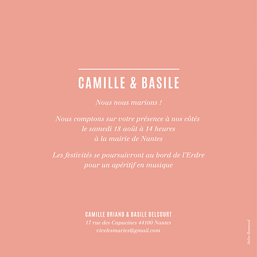 Faire-part de mariage Trait contemporain corail Faire-part de mariage Trait contemporain corail
