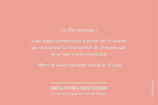 Carton d'invitation mariage Trait contemporain corail - Page 2 Carton d'invitation mariage Trait contemporain corail - Page 2