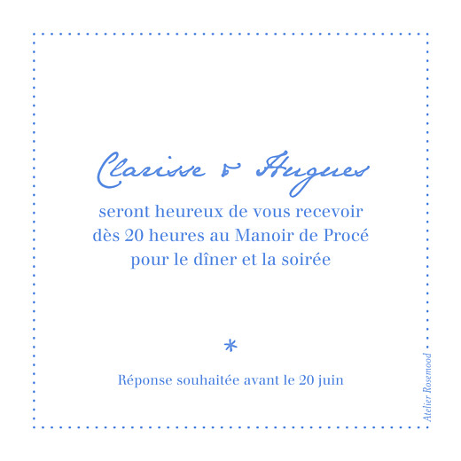 Carton d'invitation mariage Carré contemporain bleu - Verso