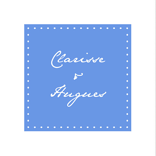 Etiquette perforée mariage Carré contemporain bleu - Recto Etiquette perforée mariage Carré contemporain bleu - Recto