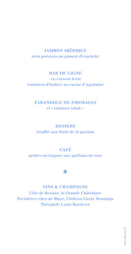 Menu de mariage Carré contemporain bleu - Verso Menu de mariage Carré contemporain bleu - Verso