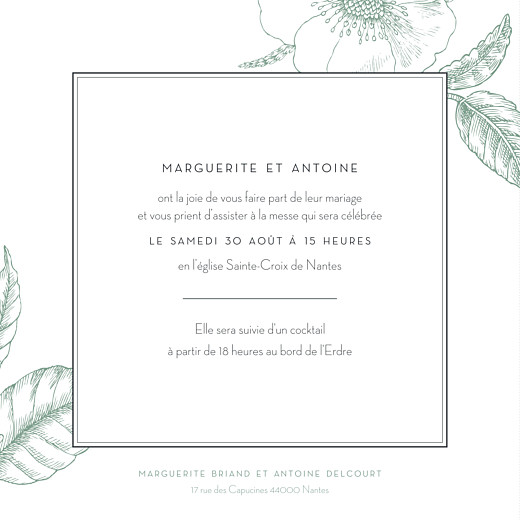 Faire-part de mariage Gravure chic rv vert Faire-part de mariage Gravure chic rv vert