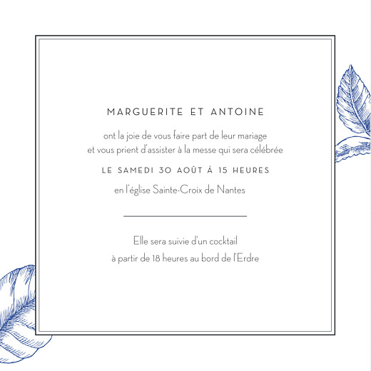 Faire-part de mariage Gravure chic bleu Faire-part de mariage Gravure chic bleu
