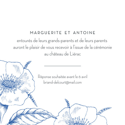 Carton d'invitation mariage Gravure chic bleu Carton d'invitation mariage Gravure chic bleu