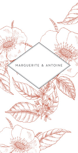 Menu de mariage Gravure chic (4 pages) corail Menu de mariage Gravure chic (4 pages) corail