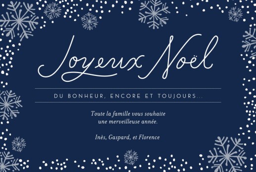 Carte de voeux Flocons de Noël 3 photos bleu - Recto