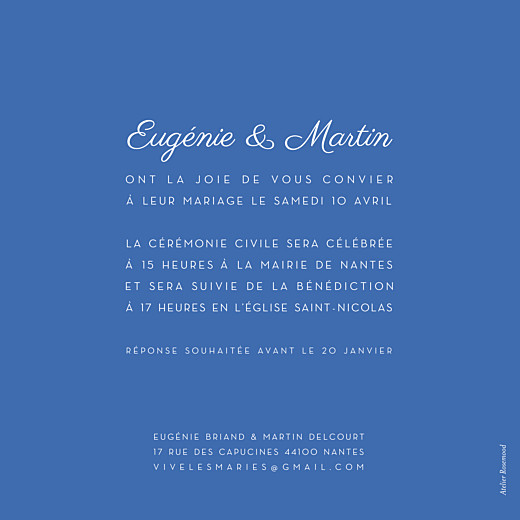 Faire-part de mariage Justifié contemporain bleu Faire-part de mariage Justifié contemporain bleu