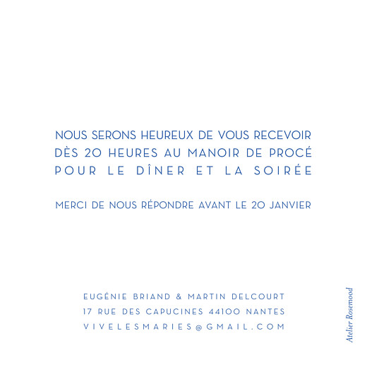 Carton d'invitation mariage Justifié contemporain bleu - Page 2 Carton d'invitation mariage Justifié contemporain bleu - Page 2