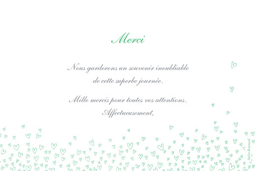 Carte de remerciement mariage Ronde de cœurs vert Carte de remerciement mariage Ronde de cœurs vert