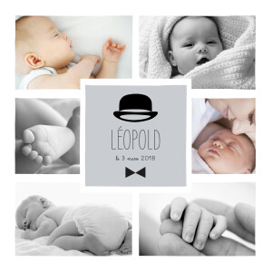Faire-part de naissance Dandy 8 photos gris Faire-part de naissance Dandy 8 photos gris