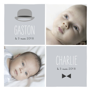 Faire-part de naissance Jumeaux dandys gris Faire-part de naissance Jumeaux dandys gris