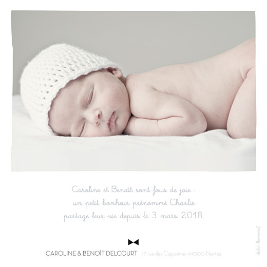 Faire-part de naissance Dandy 1 photo gris - Verso Faire-part de naissance Dandy 1 photo gris - Verso