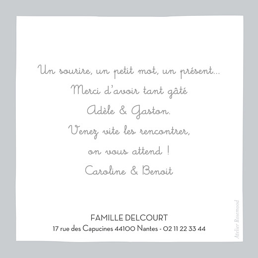 Carte de remerciement Merci dandy coquette gris Carte de remerciement Merci dandy coquette gris