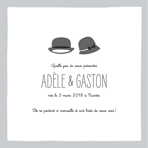 Faire-part de naissance Dandy & coquette (4 pages) gris Faire-part de naissance Dandy & coquette (4 pages) gris
