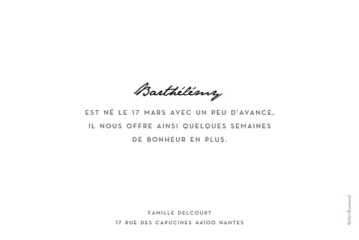 Faire-part de naissance Un joli mot paysage blanc - Verso Faire-part de naissance Un joli mot paysage blanc - Verso