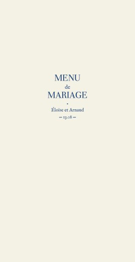 Menu de mariage Nature chic (4 pages) dorure bleu - Page 1 Menu de mariage Nature chic (4 pages) dorure bleu - Page 1