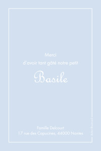 Carte de remerciement Merci classique liseré portrait bleu layette Carte de remerciement Merci classique liseré portrait bleu layette