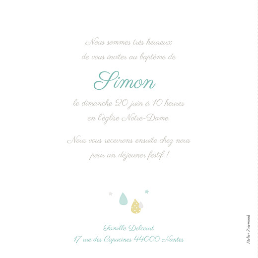 Faire-part de baptême Tombe la pluie bleu - Verso Faire-part de baptême Tombe la pluie bleu - Verso