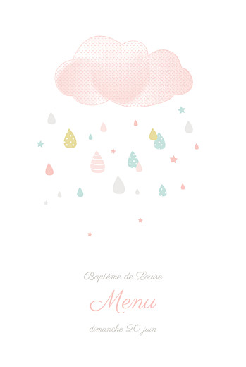 Menu de baptême Tombe la pluie rose Menu de baptême Tombe la pluie rose