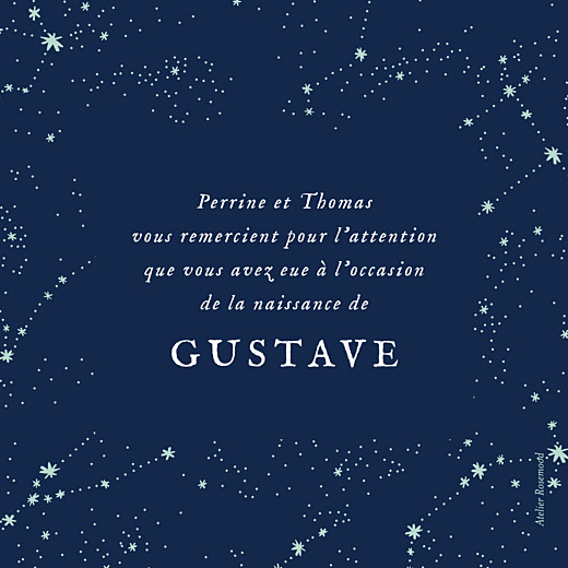 Carte de remerciement Petit univers photo (dorure) bleu nuit - Verso Carte de remerciement Petit univers photo (dorure) bleu nuit - Verso