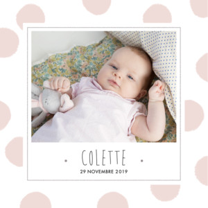 Faire-part de naissance Big dots carré photo rose Faire-part de naissance Big dots carré photo rose