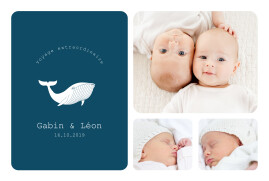 Faire-part de naissance Baleine extraordinaire twins bleu