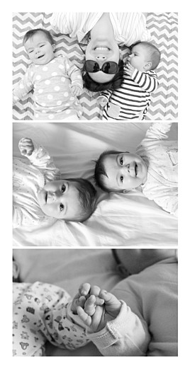 Faire-part de naissance 3 photos jumeaux (panoramique) blanc Faire-part de naissance 3 photos jumeaux (panoramique) blanc