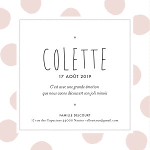 Faire-part de naissance Big dots carré rose Faire-part de naissance Big dots carré rose