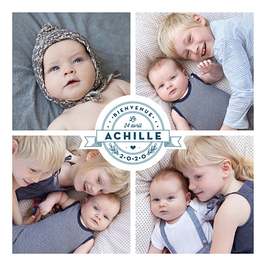 Faire-part de naissance Logo 6 photos bleu Faire-part de naissance Logo 6 photos bleu