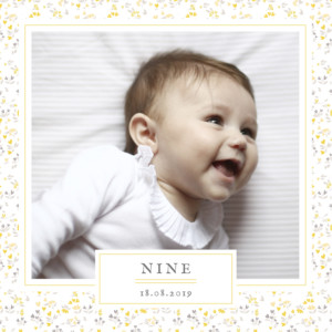 Faire-part de naissance Liberty cœurs (dorure) jaune Faire-part de naissance Liberty cœurs (dorure) jaune
