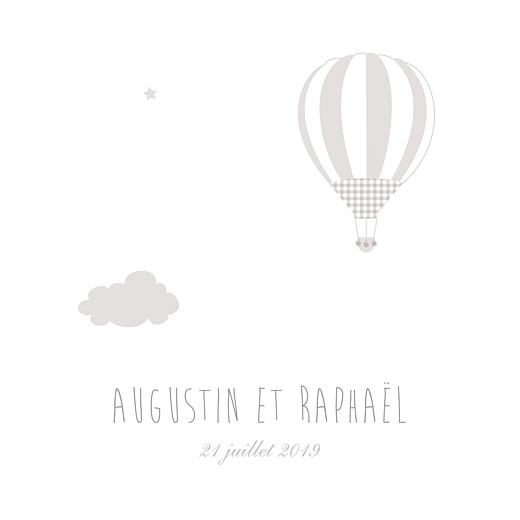 Faire-part de naissance Dans le ciel jumeaux (dorure) gris Faire-part de naissance Dans le ciel jumeaux (dorure) gris