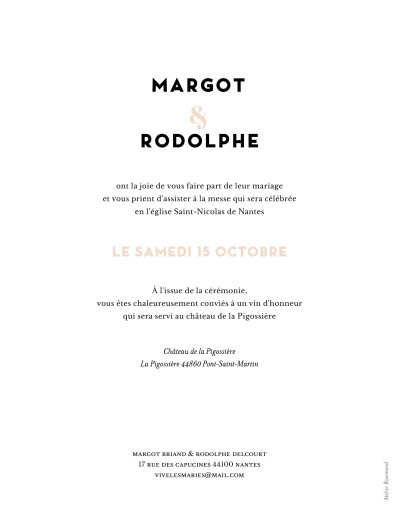 Faire-part de mariage La vie en rose (dorure) rose Faire-part de mariage La vie en rose (dorure) rose