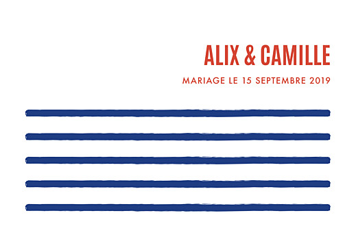 Marque-table mariage Marinière bleu & orange - Verso Marque-table mariage Marinière bleu & orange - Verso