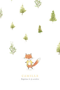 Menu de baptême Renard aquarelle blanc Menu de baptême Renard aquarelle blanc