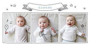 Faire-part de naissance Pictos 3 photos (panoramique) noir Faire-part de naissance Pictos 3 photos (panoramique) noir