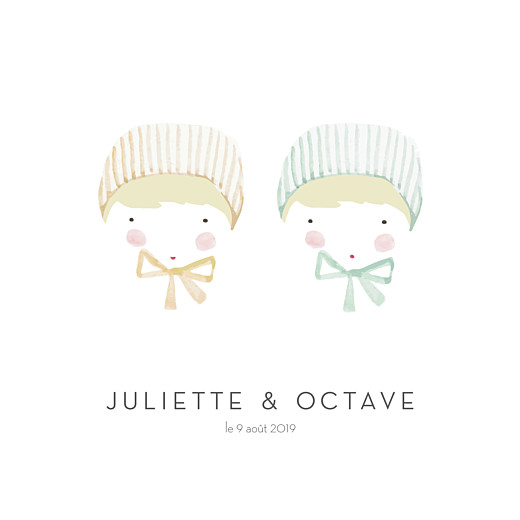 Faire-part de naissance Petits minois jumeaux 3 photos blonds Faire-part de naissance Petits minois jumeaux 3 photos blonds