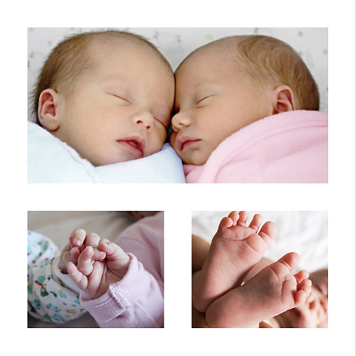 Faire-part de naissance Petits minois jumeaux 3 photos blonds Faire-part de naissance Petits minois jumeaux 3 photos blonds