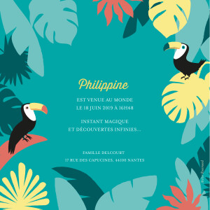 Faire-part de naissance Toucans d'amazonie photo bleu Faire-part de naissance Toucans d'amazonie photo bleu