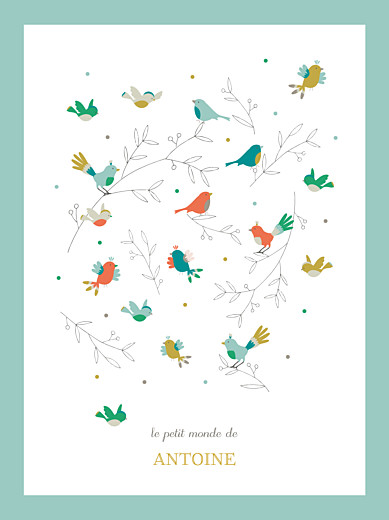 Affiche Oiseaux multicolores bleu - Recto